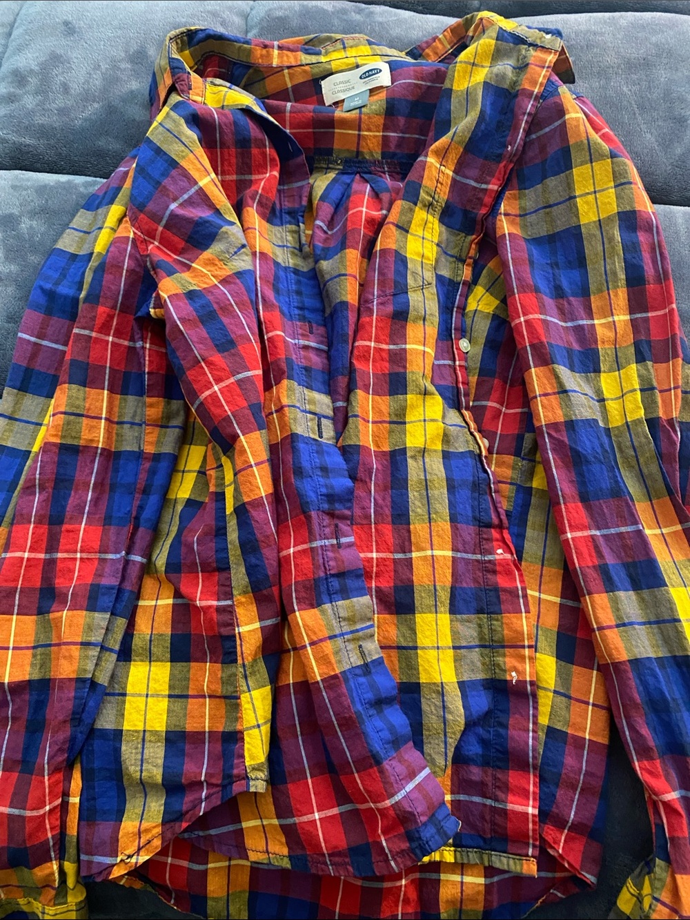 GAP Plaid Button-Up Shirt Jacket in Red, Yellow, Blue